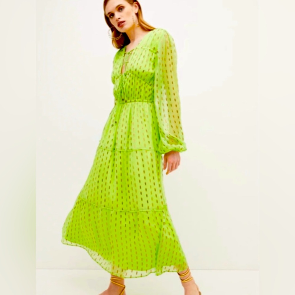 Karen Millen, Metallic Gold & Green Midi Dress, UK 12/ US 8, LKNW